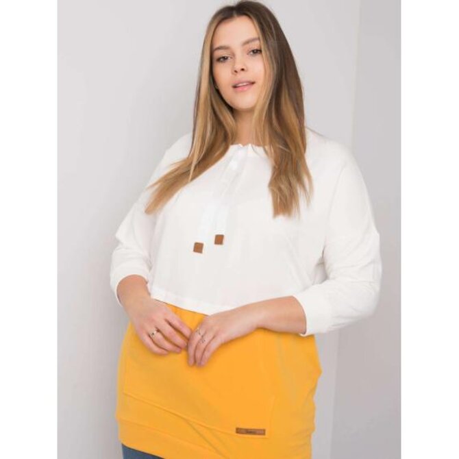 Dámská mikina s kapucí plus size SIRA ecru-žlutá Žlutá, Univerzální