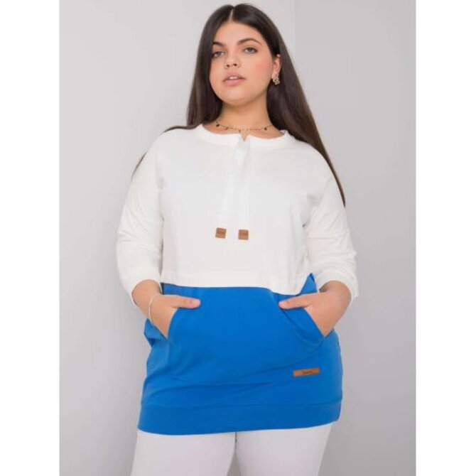 Dámská mikina s kapucí plus size SIRA ecru-modrá Vícebarevný, Univerzální