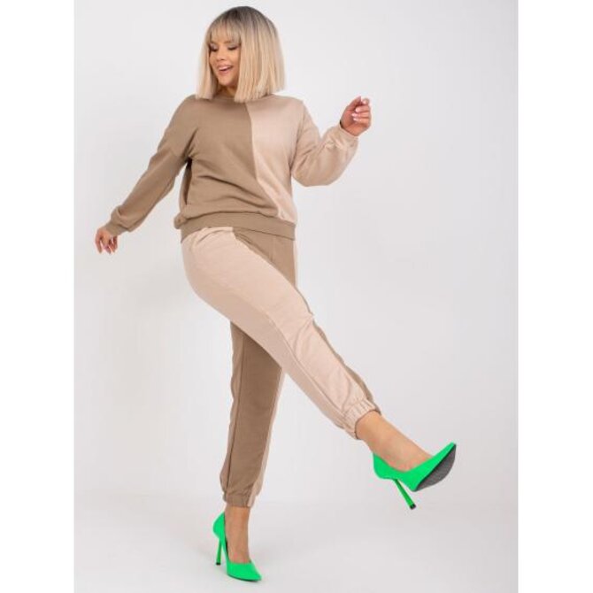 Dámský komplet s kalhotami  plus size teplákový AMISHI béžový Béžová, L/XL