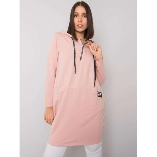 Dámská tunika s kapucí bavlněná plus size KIERRA růžová Růžová, Univerzální