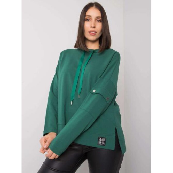 Dámská halenka s kapsami na rukávech plus size LUNNARA tmavě zelená Tmavě zelená, Univerzální