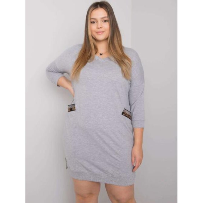 Dámské šaty s kapsami melanžové plus size SUSAN šedé Šedá, Univerzální
