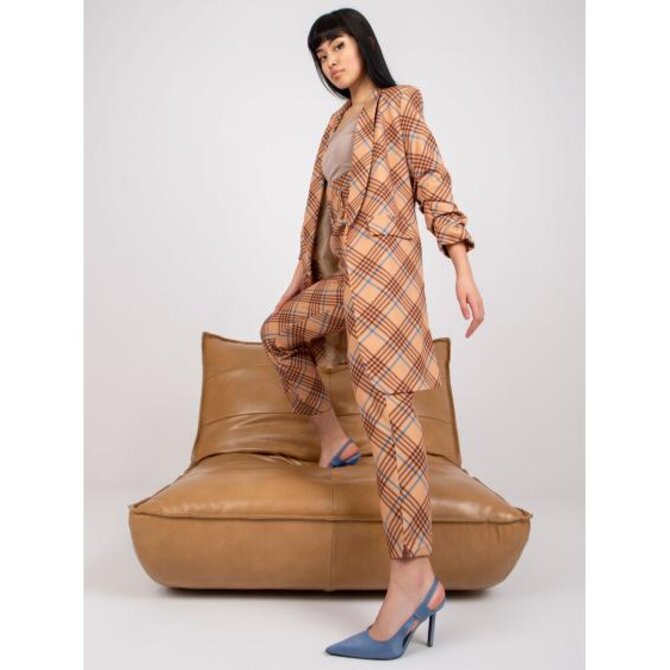 Dámské sako dlouhé kostkované PATTERN béžovo-modré Béžová, S