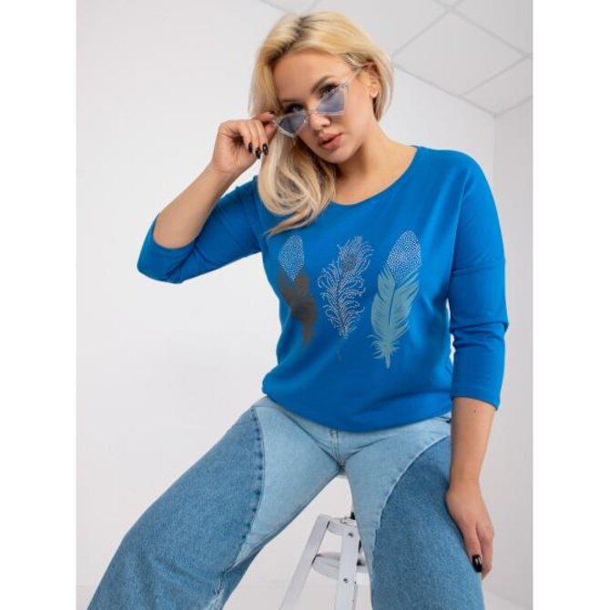 Dámská halenka s nášivkou a potiskem plus size LEAT tmavě modrá Námořnická modrá, Univerzální