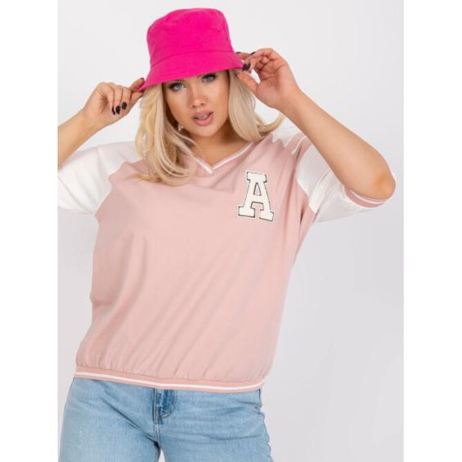 Dámská halenka s nášivkou plus size LIPA bílo-růžová Vícebarevný, Univerzální