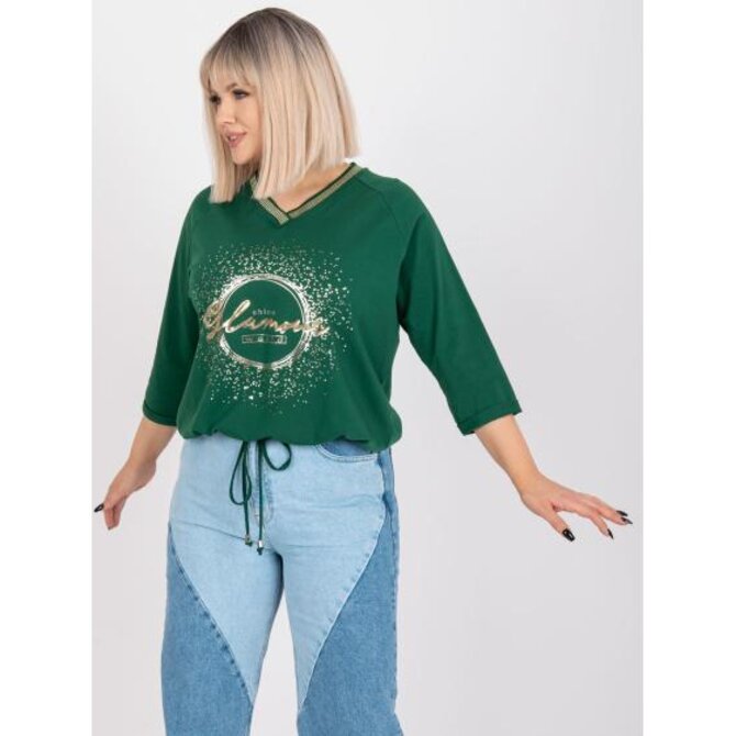 Dámská halenka plus size žebrovaná MAILEEN tmavě zelená Tmavě zelená, Univerzální