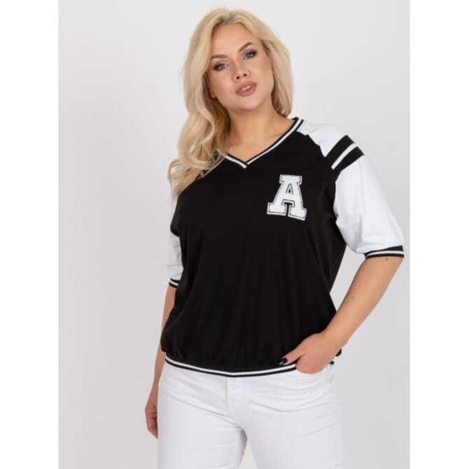 Dámská halenka plus size s výstřihem do V ležérní EMILY černobílá Vícebarevný, Univerzální