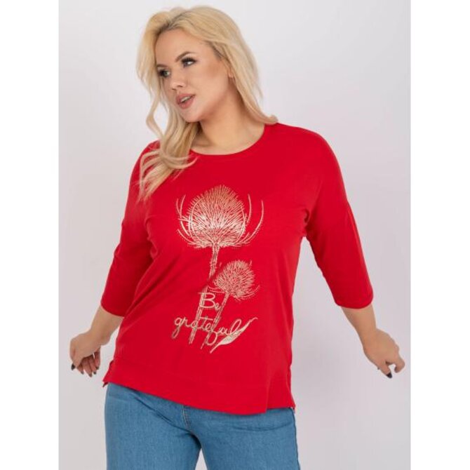 Dámská halenka plus size s potiskem bavlněná JESICCA červená Červená, Univerzální