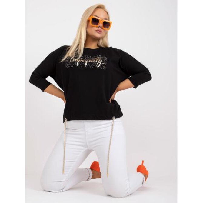Dámská halenka s nápisem bavlněná plus size GRACE černá Černá, Univerzální