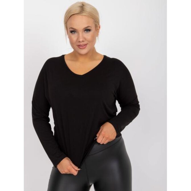 Dámská halenka s dlouhými rukávy hladká plus size ELISA černá Černá, Univerzální