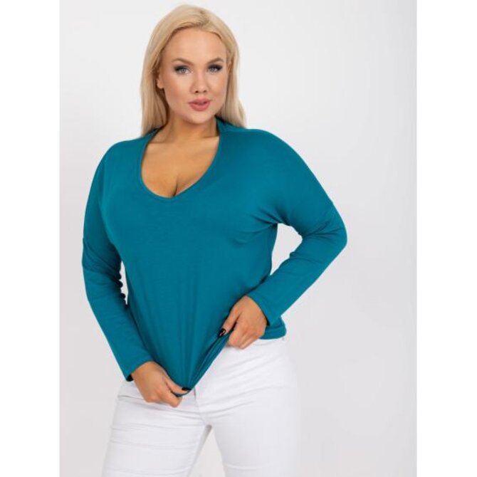 Dámská halenka plus size s výstřihem viskózová do V ELISA modrá Mořská, Univerzální