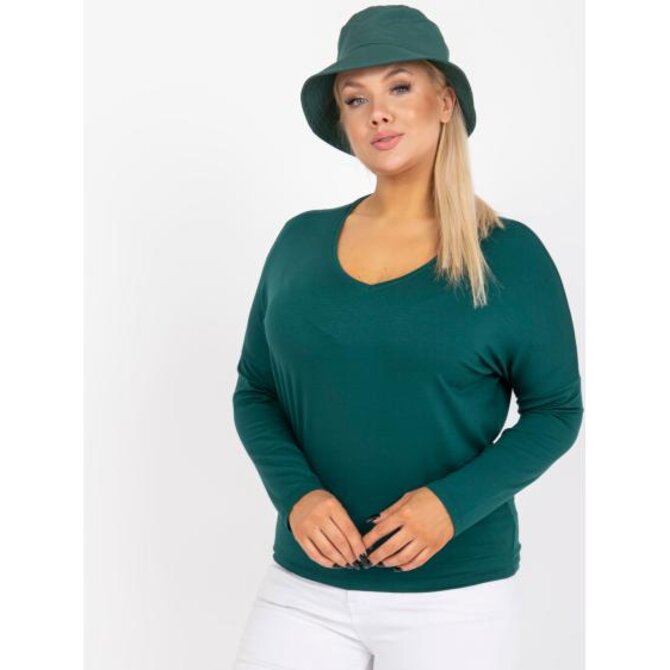 Dámská halenka s výstřihem do V hladká plus size ELISA tmavě zelená Tmavě zelená, Univerzální