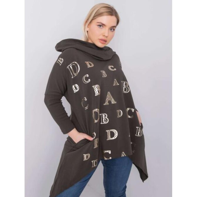 Dámská halenka s kapucí plus size AINA tmavě khaki Khaki, Univerzální