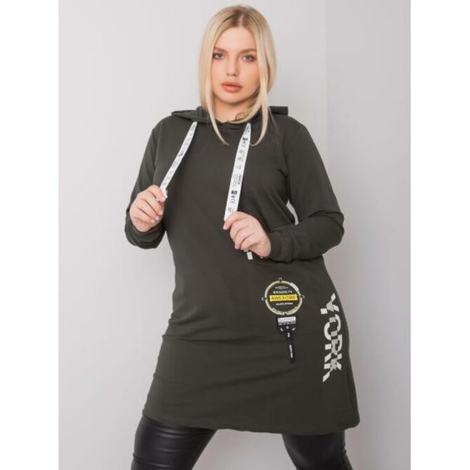 Dámská tunika s kapucí plus size ASHFORD tmavě khaki Khaki, Univerzální