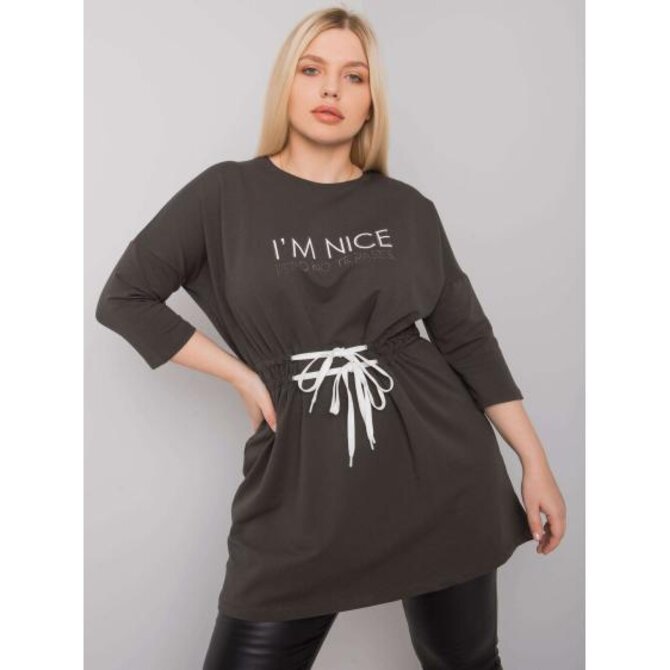 Dámská tunika plus size s vázáním TULSA tmavě khaki Khaki, Univerzální