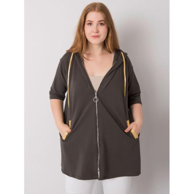 Dámská mikina na zip plus size LOUNES khaki Khaki, Univerzální