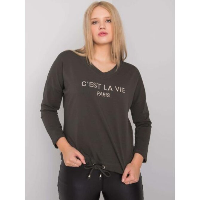 Dámská halenka s nápisem plus size SHERILYN tmavě khaki Khaki, Univerzální