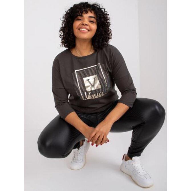 Dámská halenka s nápisem plus size ROXANNE khaki Khaki, Univerzální