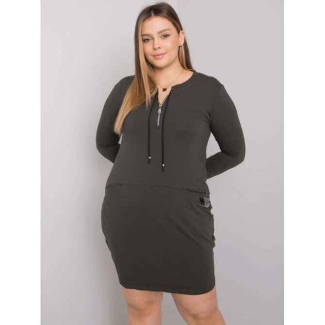 Dámské šaty s kapsami plus size ALESSIA khaki Khaki, Univerzální