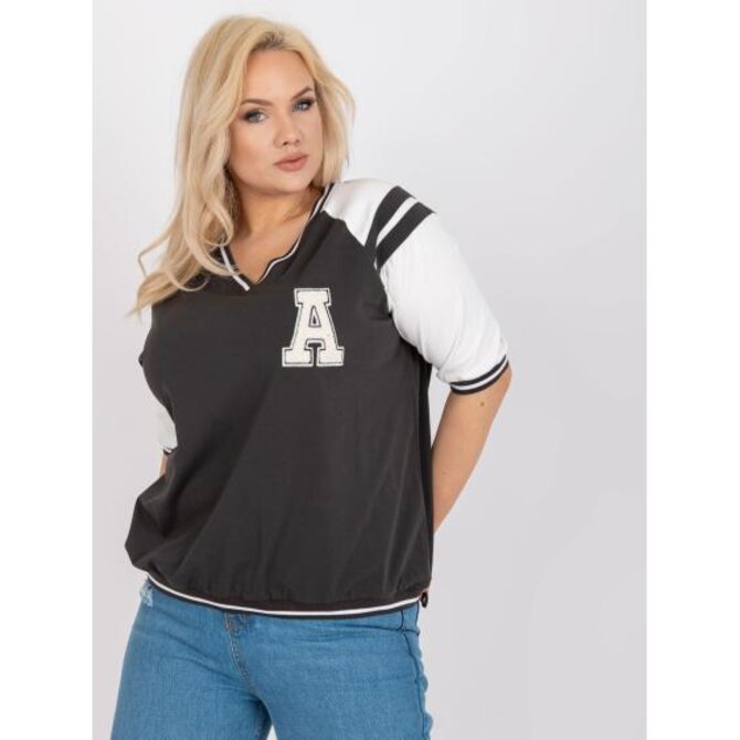Dámská halenka s výstřihem do V plus size RONA khaki a bílá Khaki, Univerzální