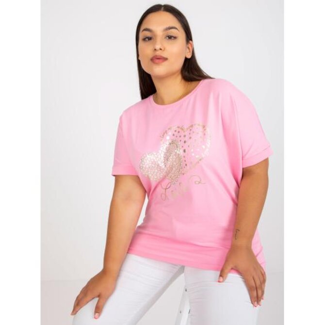 Dámské tričko plus size volného střihu bavlněné SAY růžové Růžová, Univerzální