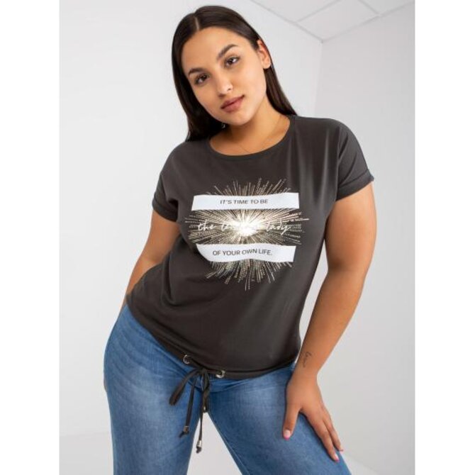 Dámské tričko s potiskem bavlněné plus size TREA v khaki barvě Khaki, Univerzální