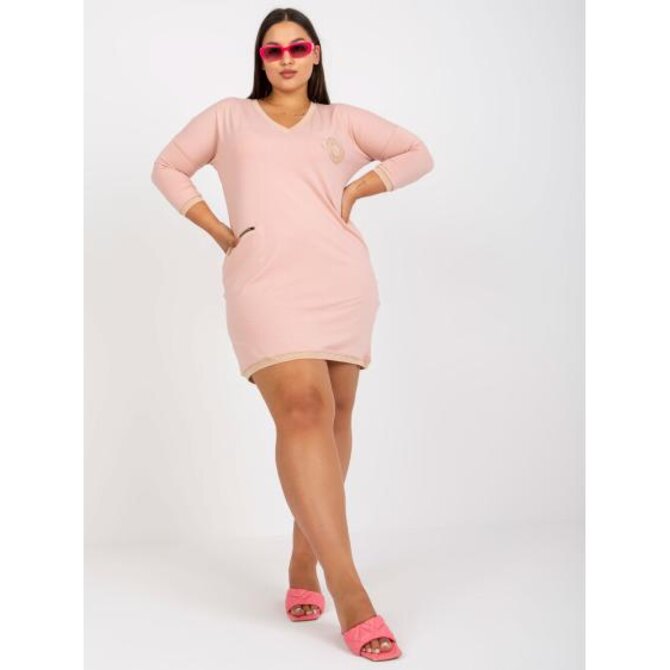 Dámská tunika s výstřihem do V plus size bavlněná CLARK růžová Růžová, Univerzální