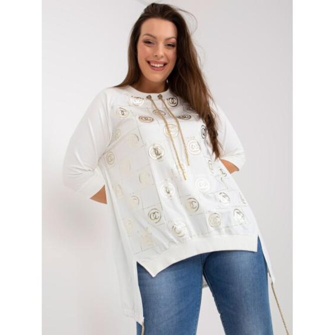 Dámská halenka s motivem bavlněná plus size NINA bílá Bílá, Univerzální