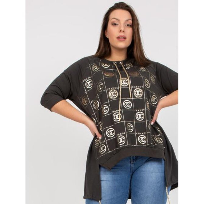 Dámská halenka s potiskem asymetrická plus size INA khaki Khaki, Univerzální