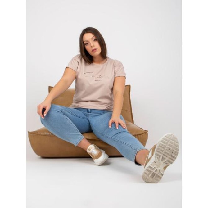 Dámské triko se zlatým nápisem plus size YVES béžové Béžová, Univerzální
