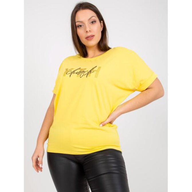 Dámské triko s nášivkou plus size ADELRIC žluté Žlutá, Univerzální