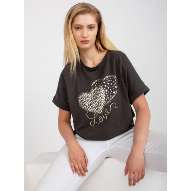 Dámské tričko s výšivkou bavlněné plus size ARRON khaki Khaki, Univerzální