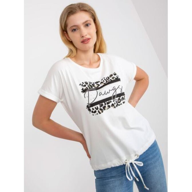 Dámské tričko s kulatým výstřihem bavlněné plus size DERRIS bílé Bílá, Univerzální