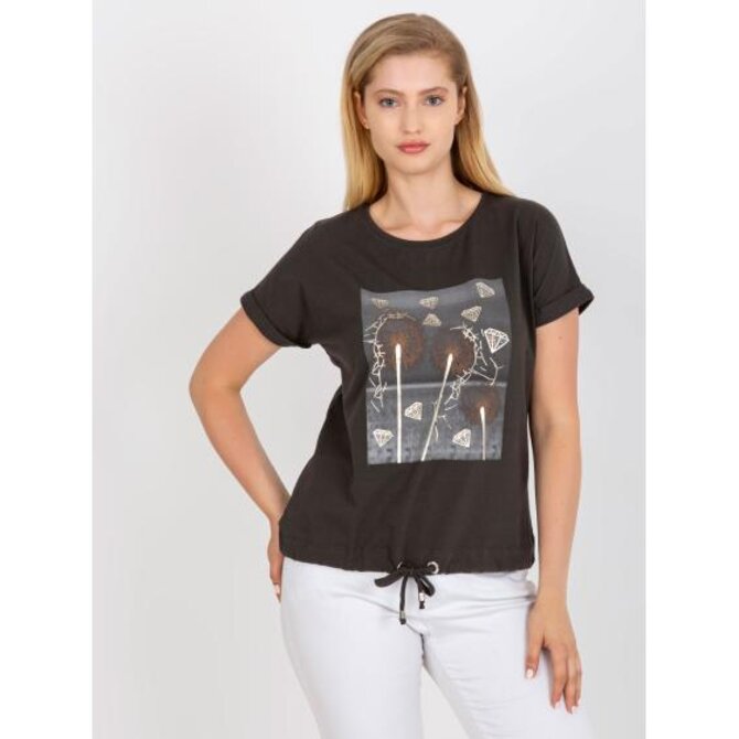 Dámské tričko plus size s potiskem bavlněné CALVERT khaki Khaki, Univerzální