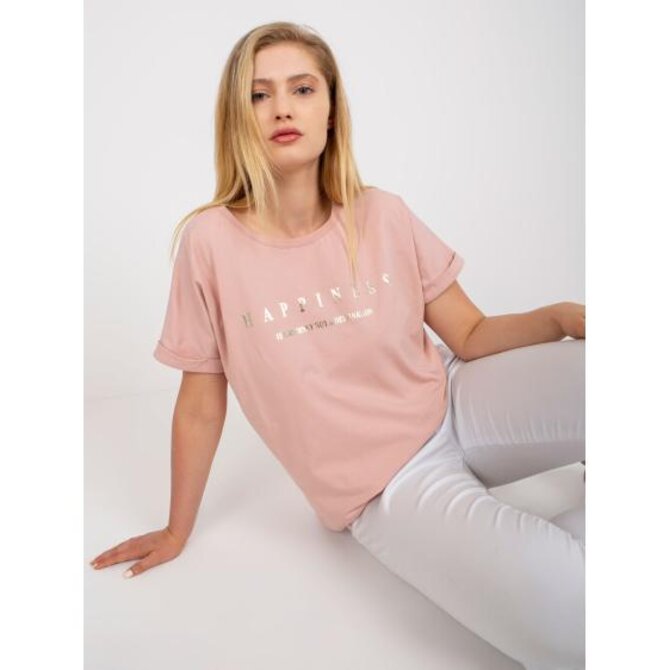 Dámské tričko plus size s potiskem bavlněné JAYLA růžové Růžová, Univerzální
