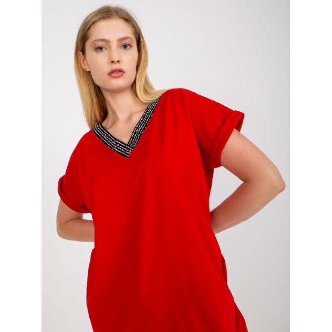Dámská halenka s krátkými rukávy plus size ALFIE červená Červená, Univerzální