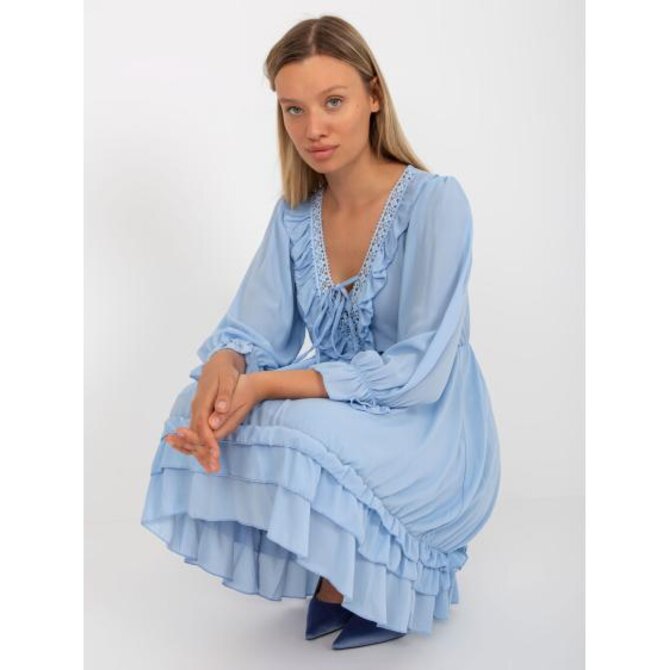 Dámské šaty s volánem mini boho OCH BELLA  světle modré Světle modrá, Univerzální
