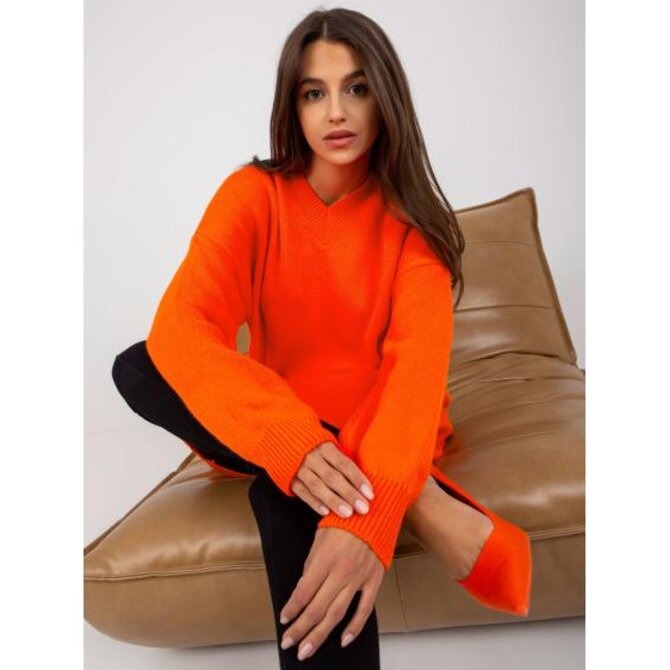 Dámský svetr oversize pletený RUE PARIS oranžový Oranžová, Univerzální
