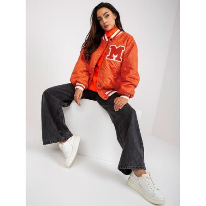 Dámská bunda bomber s nášivkou prošívaná LINDSEY oranžová Oranžová, L/XL