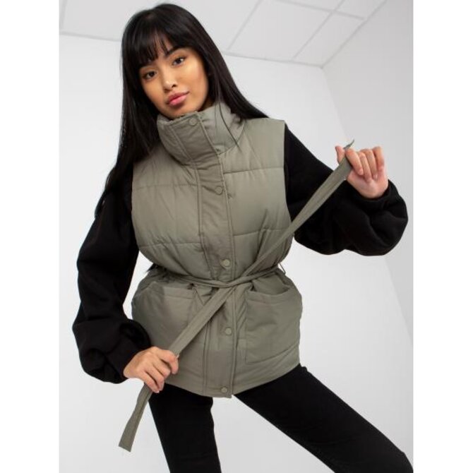 Dámská vesta s páskem a kapsami péřová ADLEY khaki Khaki, M/L