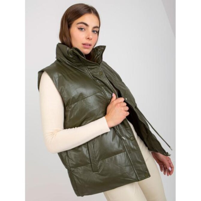 Dámská vesta z ekokůže s kapsami LENA khaki Khaki, S/M