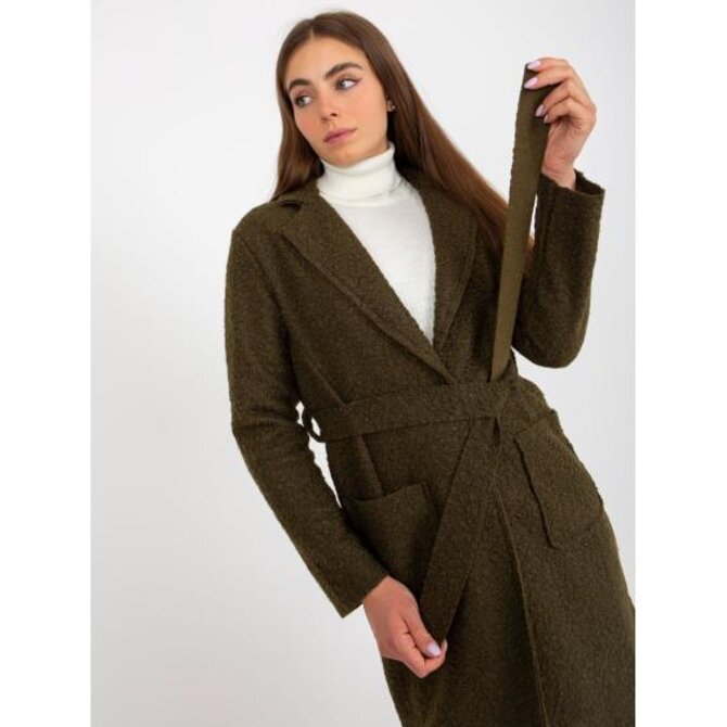 Dámský kabát s páskem na zavazování Merve OCH BELLA khaki Khaki, Univerzální