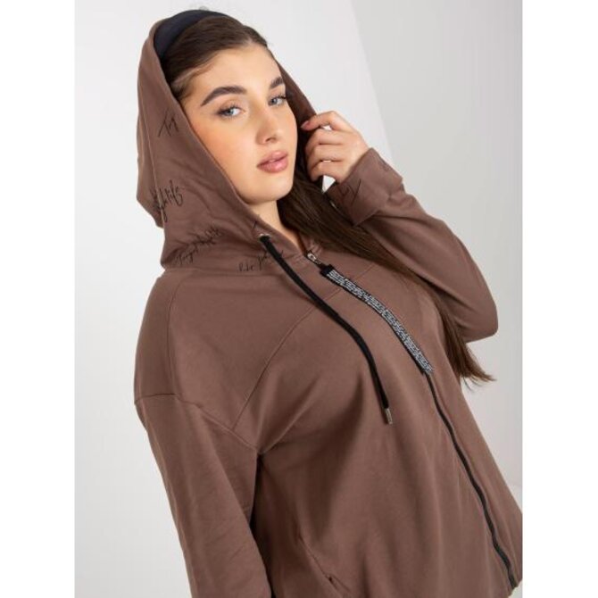Dámská mikina plus size s kapucí a nápisem LEOLA hnědá Hnědá, Univerzální