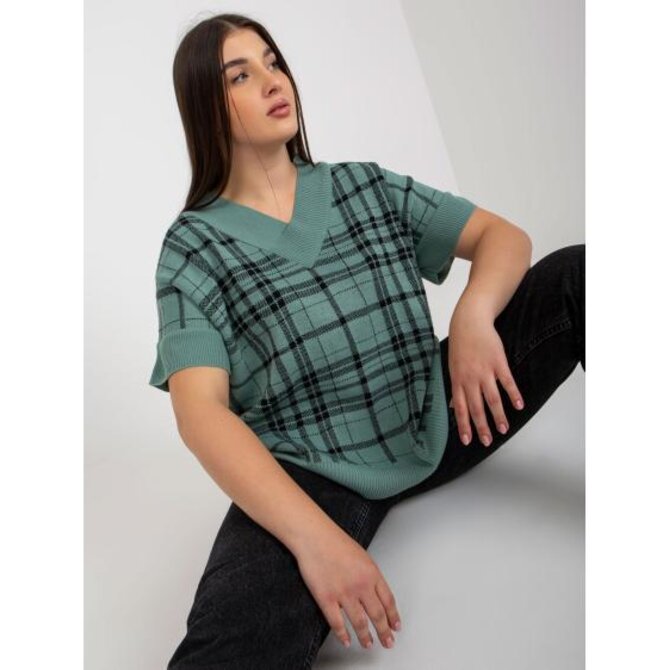 Dámská vesta plus size kostkovaná CHARLENA mátová Mátová, 40