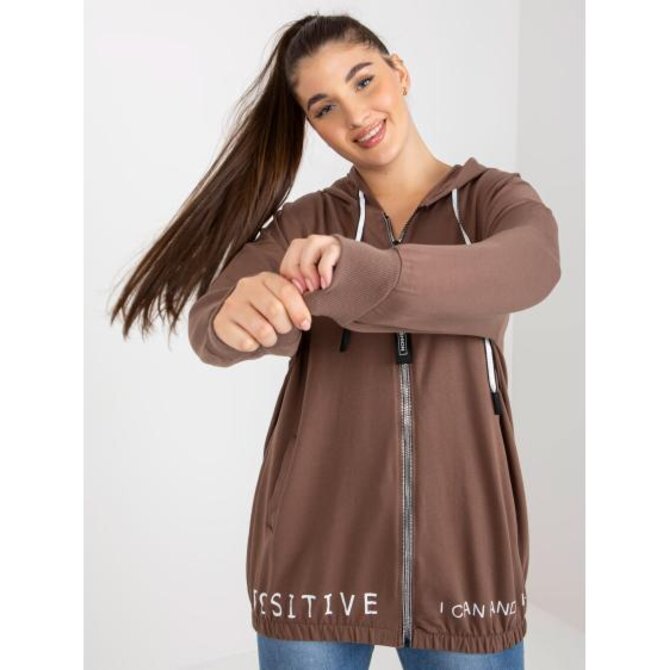 Dámská mikina plus size s kapucí SCARLET hnědá Hnědá, Univerzální