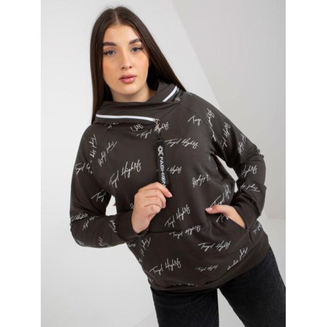 Dámská mikina s kapucí plus size s potiskem DEBORAH khaki Khaki, Univerzální