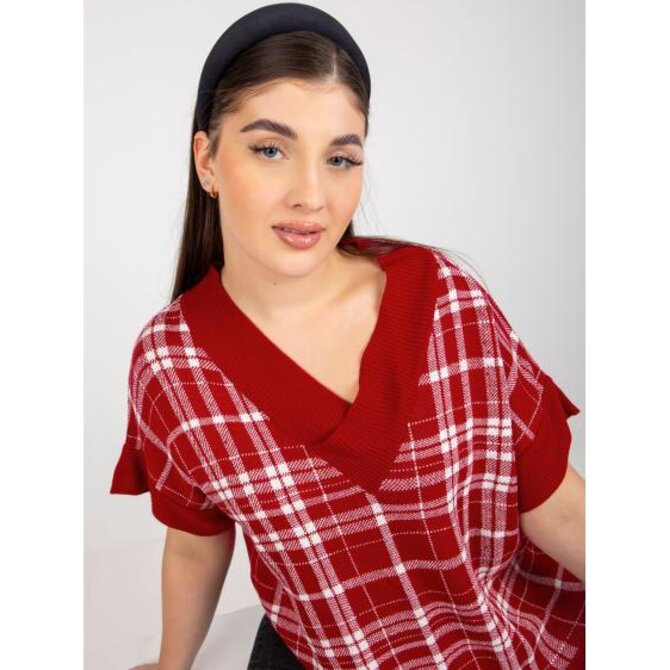 Dámská vesta s kostkovaným vzorem plus size MARCI červená Vícebarevný, 40