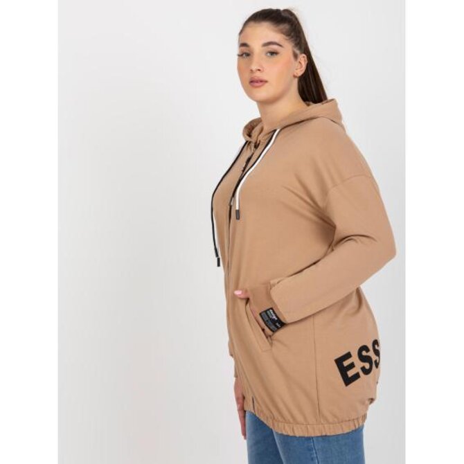 Dámská mikina plus size s nápisem na zádech BRENA hnědá Karamelová, Univerzální