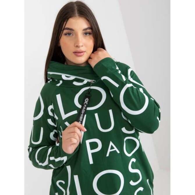 Dámská mikina s kapucí a potiskem plus size KARYN tmavě zelená Tmavě zelená, Univerzální