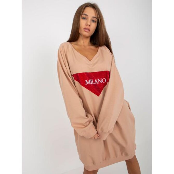 Bluza damska oversize z aplikacją z dżetów CHERE beżowa Béžová, Univerzální